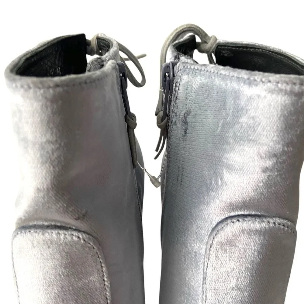 Stuart Weitzman Grandy Silver Bluish Steel Pane Velvet Ankle Boots Size 6.5M